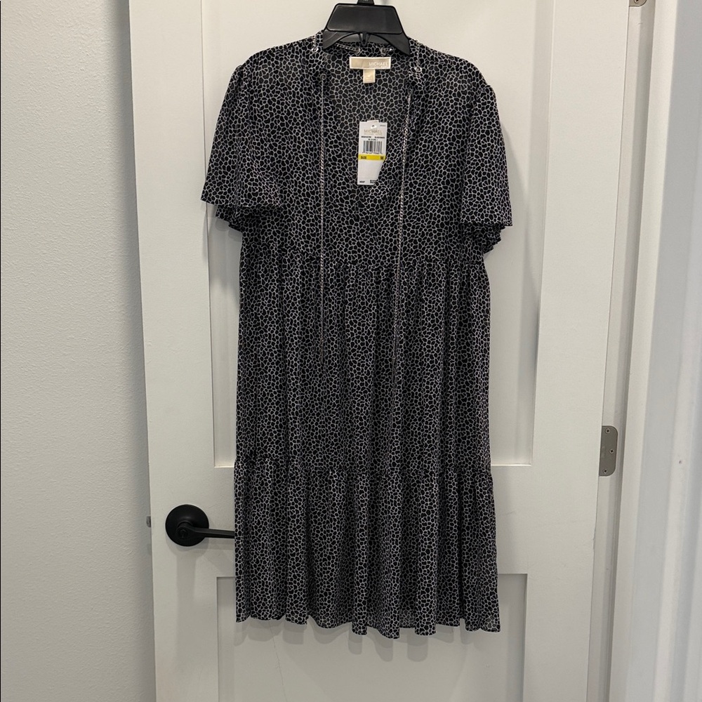 MICHAEL Michael Kors Black and White Patterned Midi Dress